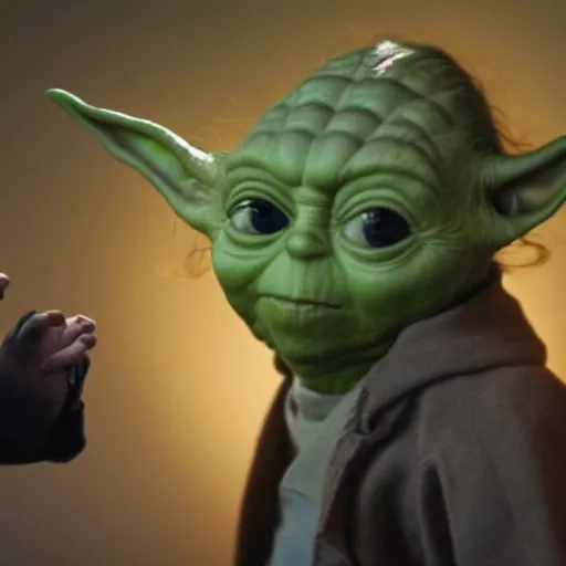 Image similar to yoda teaching english to donald trump, photorealistic dramatic lighting