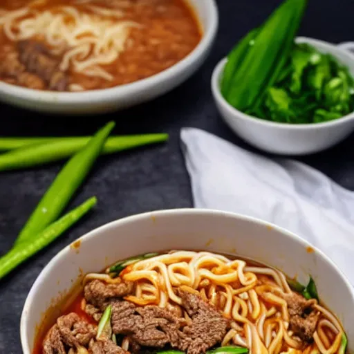 Prompt: a bowl of noodles with mixed beef sauce