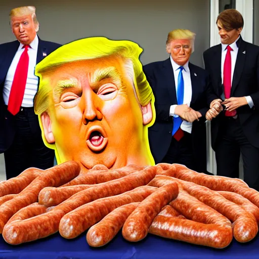 Prompt: donald trump made out of sausages
