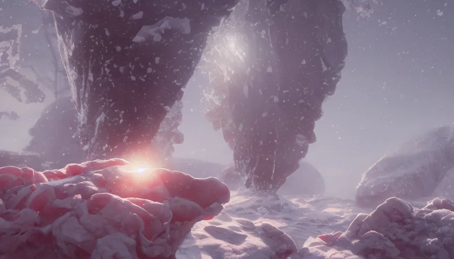 Image similar to rose in the snow, bright sunlight, volumetric light, hyperdetailed, artstation, cgsociety, 8 k