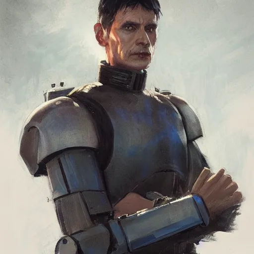 Image similar to portrait of a man by greg rutkowski, blue skin, short black hair in military style, tall, star wars expanded, universe, he is about 5 0 years old, wearing white colored imperial admiral uniform, artstation hq