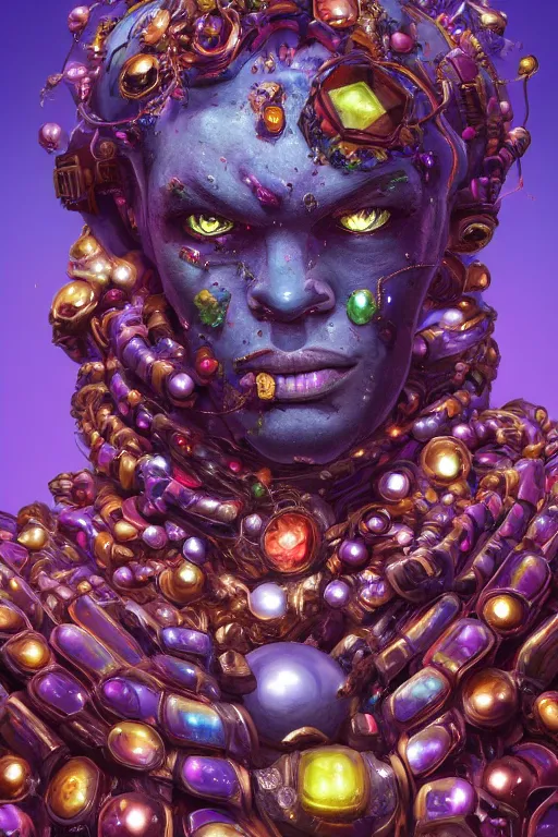 Image similar to maximalist detailed gemstone golem portrait by adoryanti, machine. delusions, holosomnia, electrixbunny, rendered in discodiffusion. decorated with pearls and gems, behance hd by jesper ejsing, by rhads, makoto shinkai, ilya kuvshinov, rossdraws global illumination ray tracing hdr radiating a glowing aura