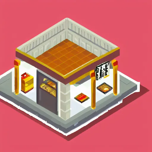 Prompt: isometric view of ramen shop, pixelart