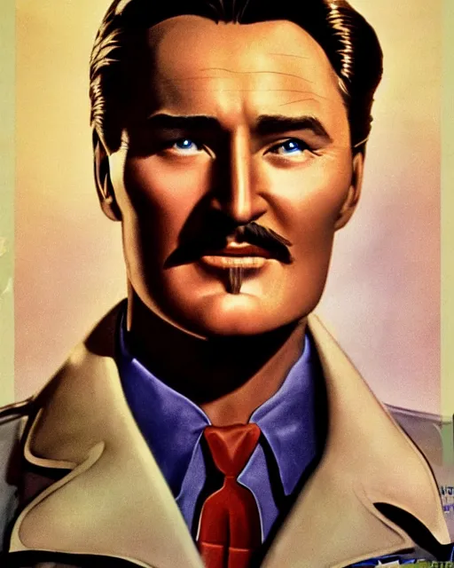 Prompt: Errol Flynn as a scientist. 1980s dystopian Soviet Russia, propaganda screens. Unreal engine, fantasy art by Sergey Grechanyuk. Faithfully depicted facial expression, perfect anatomy global illumination, radiant light, detailed and intricate environment