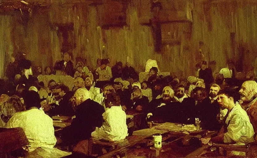 Prompt: high quality high detail painting by ilya repin, gangasters meeting in a dark room, hd