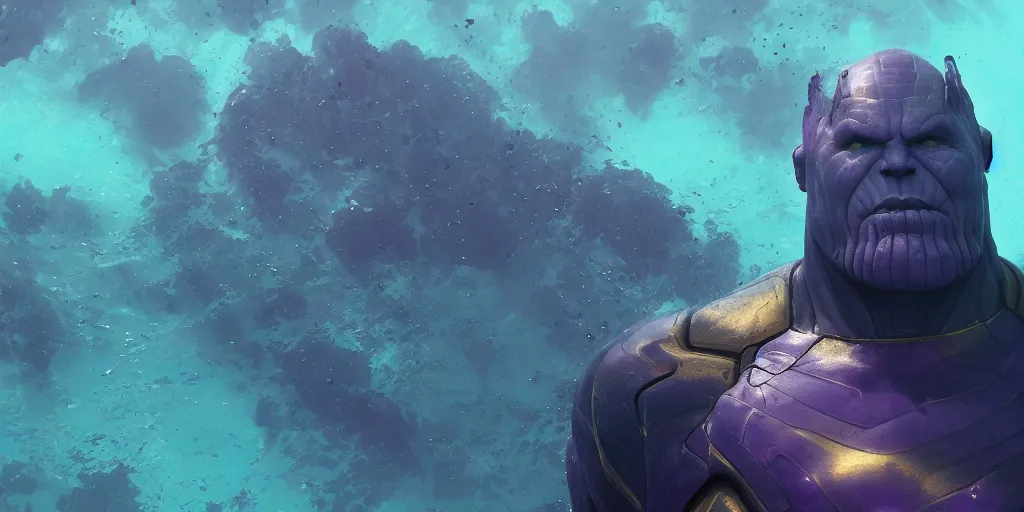 Prompt: Thanos is underwater, drowning, hyperdetailed, artstation, cgsociety, 8k