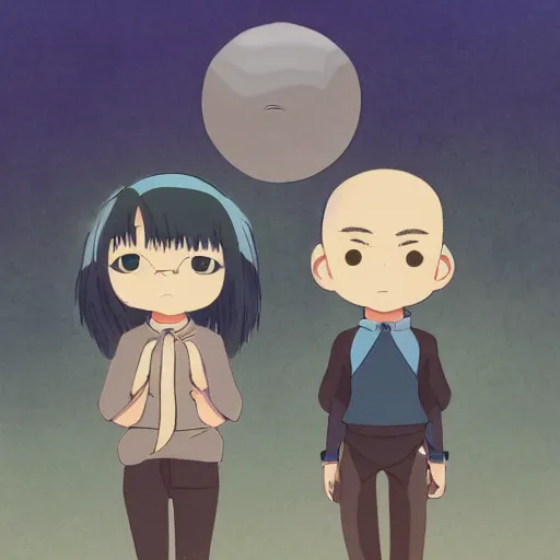 Prompt: a couple of people standing next to each other, concept art by miyazaki, tumblr contest winner, cubo - futurism, official art, concept art, 2 d game art