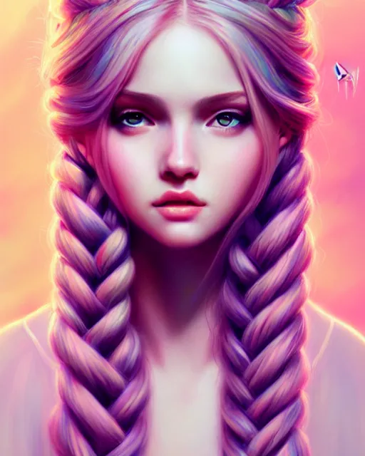 Prompt: soft pretty female long braided pastel color hair, wearing gorgeous clothing, digital character illustration, artstation trending female illustration, intricate, sharp focus, hyper detailed, digital painting, matte, character art by prywinko art, pyromallis rene maritte, masterpiece