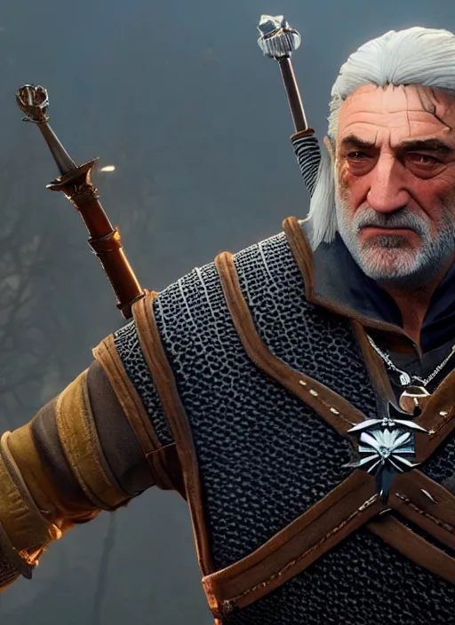 Image similar to Robert De Niro in The Witcher 3, gameplay, 8k, HD