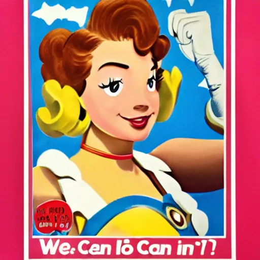 Prompt: princess daisy in a we can do it poster