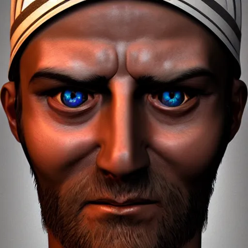 Image similar to a 3 / 4 portrait of a crazy eyed greek god, by antonio mello, 3 d nft, cgsociety, rendered in maya