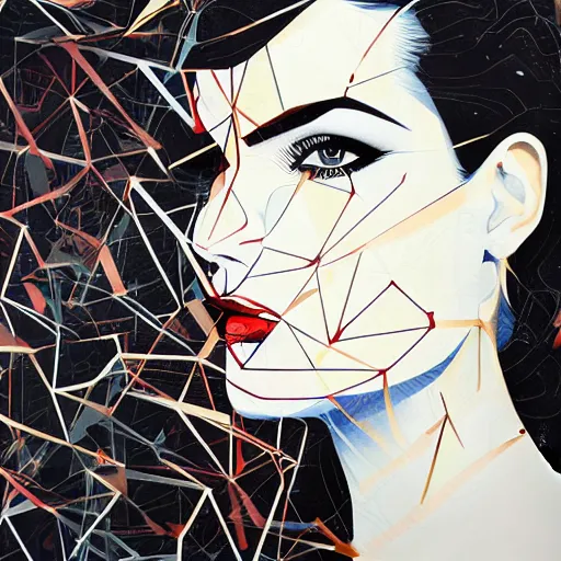 Prompt: beautiful woman seen in profile, haloed by an explosion of microsoft excel chart lines and graphs, white background, sandra chevrier, rik oostenbroek