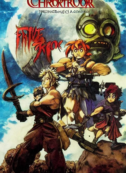 Prompt: epic movie poster for live - action remake of chrono trigger by frank frazetta