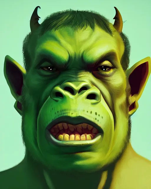 Image similar to « a portrait of a green orc, a character portrait by paul kelpe, reddit contest winner, sots art, ilya kuvshinov, 2 d game art »