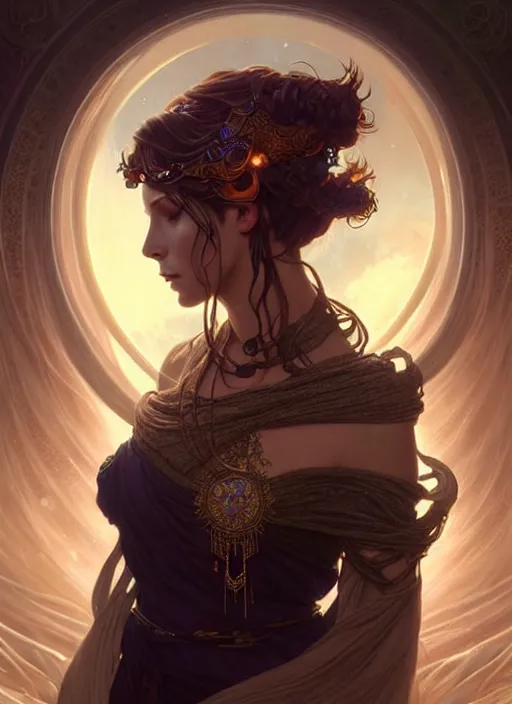 Image similar to a beautiful cinematic female druid goddess, galatic shamen with Quantum energy fantasy, fantasy magic, undercut hairstyle, dark light night, intricate, elegant, sharp focus, illustration, highly detailed, digital painting, concept art, matte, art by WLOP and Artgerm and Greg Rutkowski and Alphonse Mucha, masterpiece