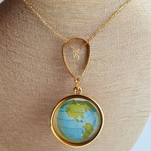 Prompt: a product photo of a necklace in the shape of the earth