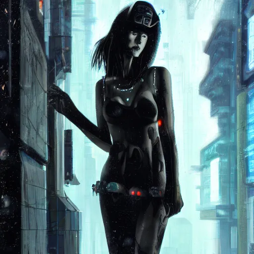 Prompt: a beautiful realistic portrait of a cyberpunk priestess in a dark alley