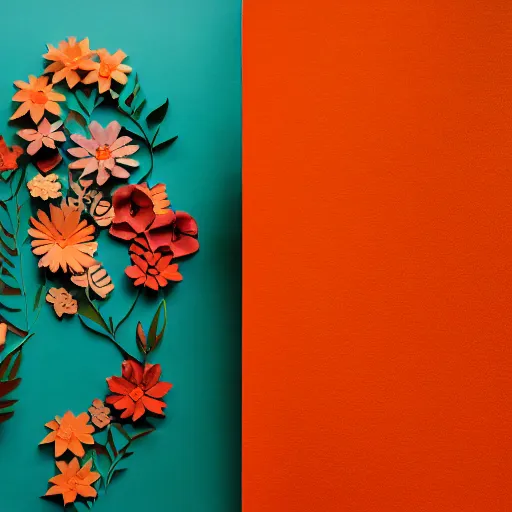 Image similar to A paper cutout garden, cinematic lighting photography , soft teal orange color palette