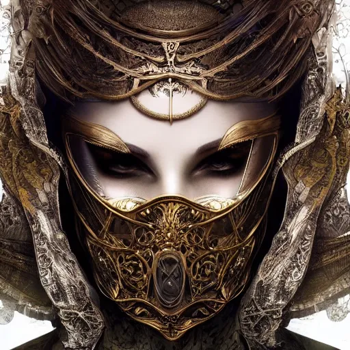 Image similar to Very very very very highly detailed epic photo of face with venetian mask, intricate, dystopian, sci-fi, extremely detailed, digital painting, artstation, concept art, smooth, sharp focus, illustration, intimidating lighting, incredible art by Artgerm and Anton Pieck