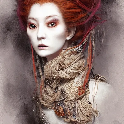 Image similar to portrait of a Shibari rope wrapped face and neck, headshot, insanely nice professional hair style, dramatic hair color, digital painting, of a old 18th century, Royal Emperor, amber jewels, baroque, ornate clothing, scifi, realistic, hyperdetailed, chiaroscuro, concept art, art by Franz Hals and Jon Foster and Ayami Kojima and Amano and Karol Bak,