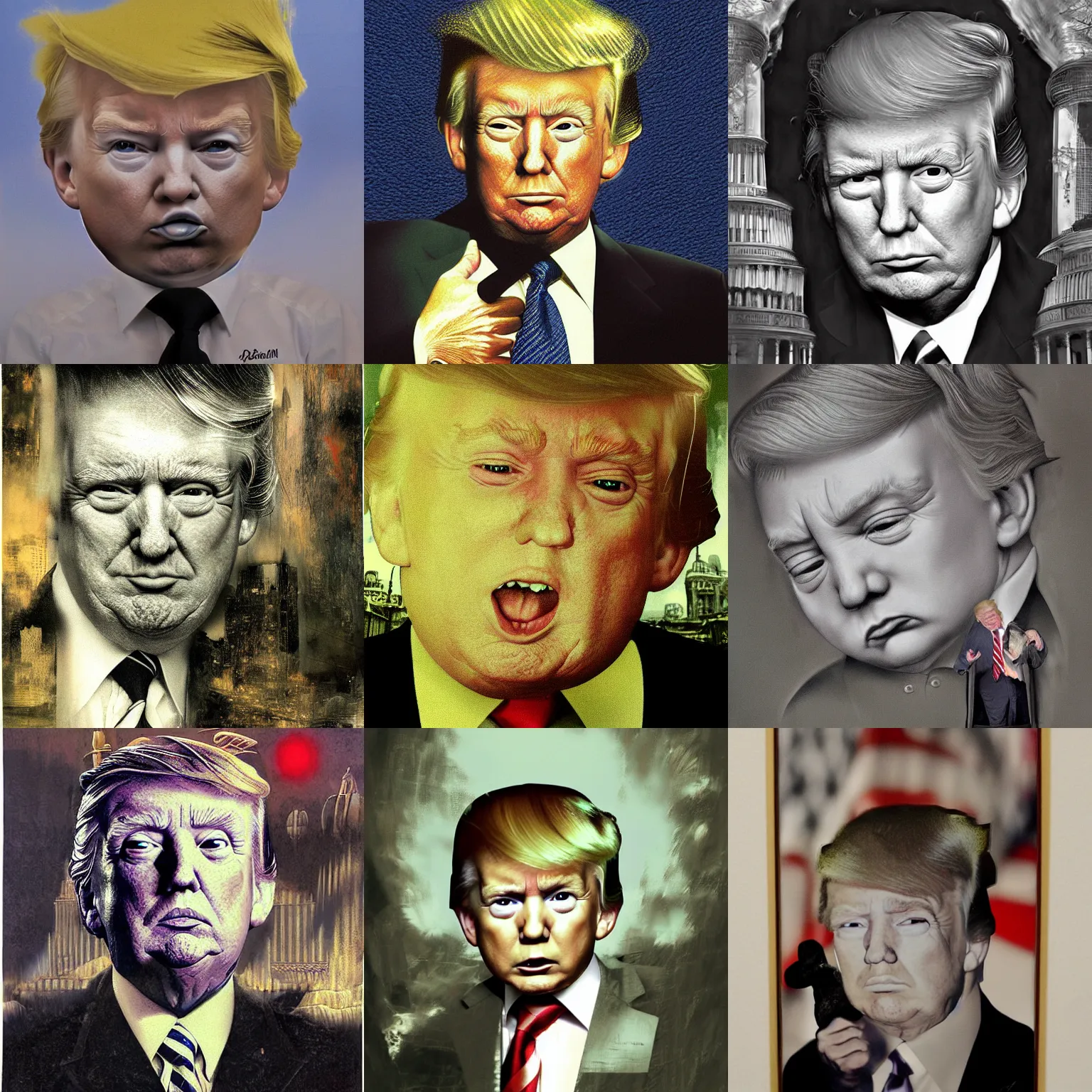 Prompt: portrait of baby donald trump, insanely detailed matte painting, by dave mckean