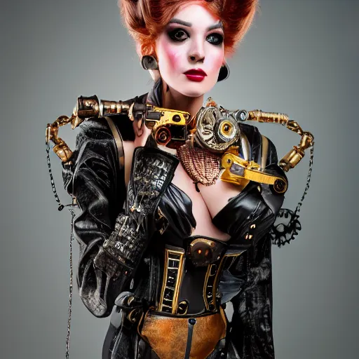 Image similar to 8 k award winner photo of a steampunk android beauty