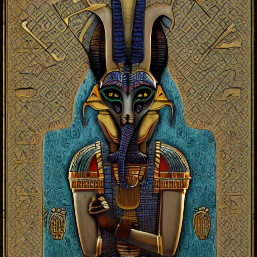 Prompt: book cover of the Egyptian book of the dead, Anubis, Ra, trending on artstation cgsociety, 8k, highly detailed.