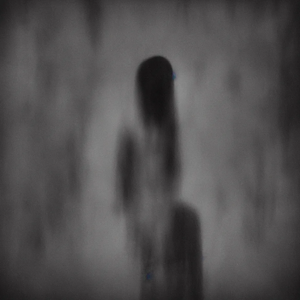 Image similar to blurry face, dark photography, eerie, monochrome