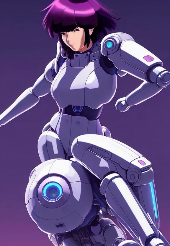 Image similar to a fullbody pose of motoko kusanagi riding a tachikoma, ghost in the shell : : connected to cables, under repairs, maintenance area, technicians : : by ilya kuvshinov, rossdraws, artgerm, sola digital arts, anti aliasing, raytracing : :