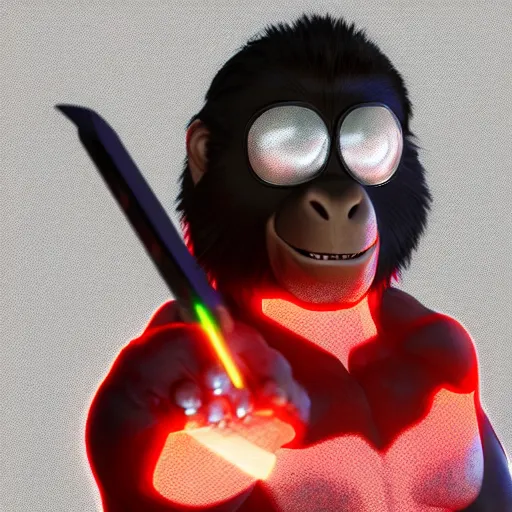 Image similar to if x - men cyclops was a bored ape with laser eyes, 4 k, hyperreal, octane render