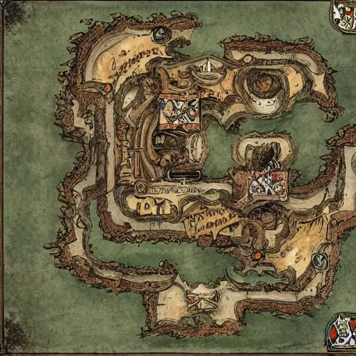 Image similar to dungeons and dragon map, sprawling dungeon, Illustration