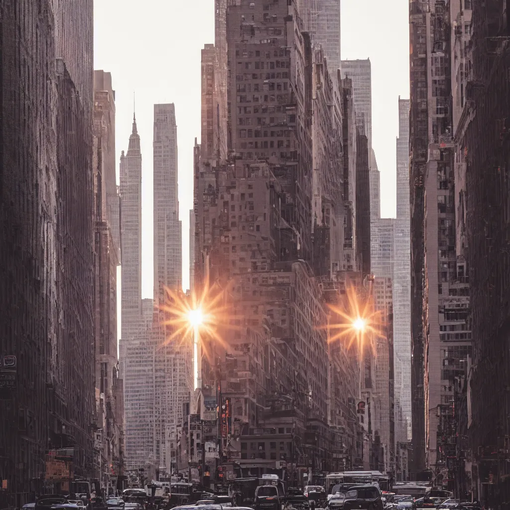 Prompt: sunrise on a manhattan street