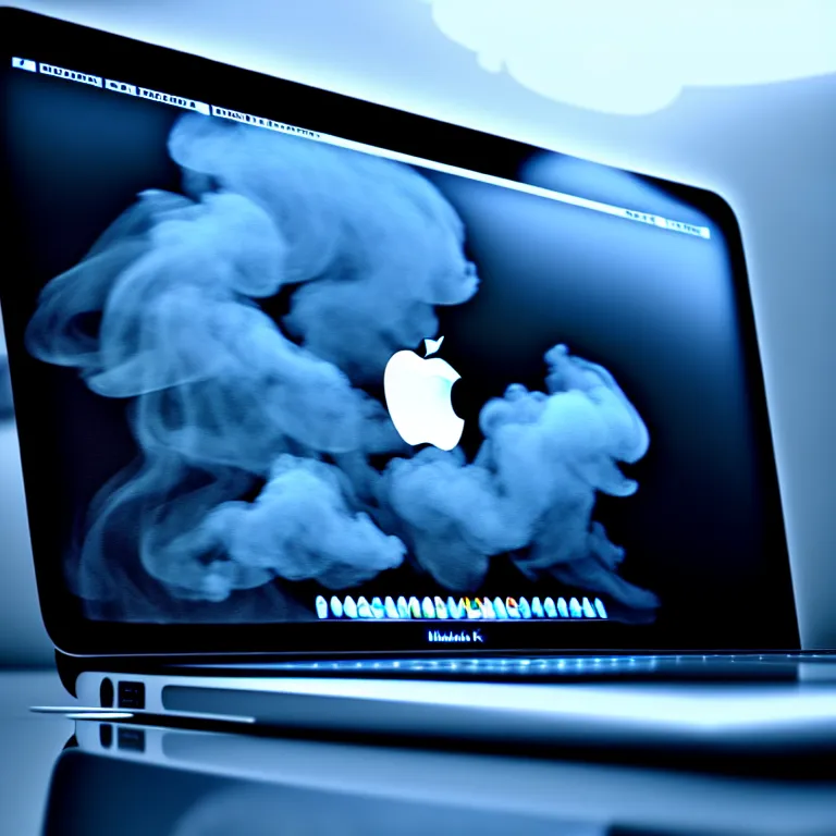 Prompt: a portrait of a glass macbook, cinematic photography, smoke rising like clouds, beautifully symmetrical, super resolution, cgi, volumetric lighting & shadows, hyper detailed, 8 k, unreal engine,