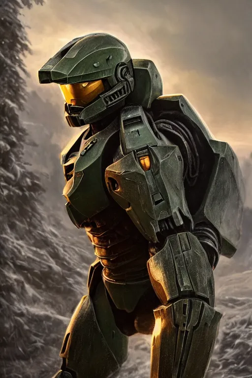 Image similar to master chief playing as asland in narnia, oil on canvas, intricate, portrait, 8 k highly professionally detailed, hdr, cgsociety