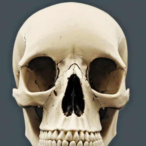 Prompt: human skull with a beak