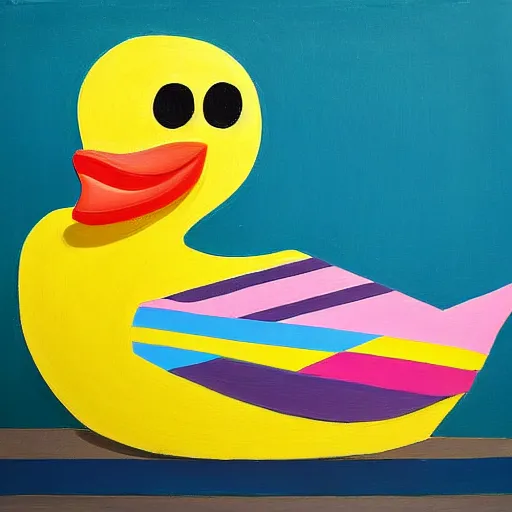 Image similar to rubber duck painting in the style of frank stella