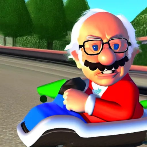 Prompt: Bernie Sanders in Mario Kart, game screenshot