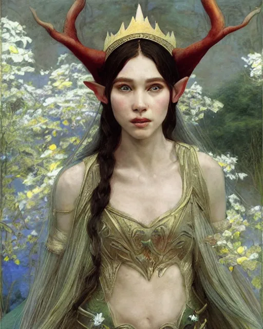 Prompt: a beautiful elf queen, oil painting, by Edgar Maxence and Ross Tran and Michael Whelan