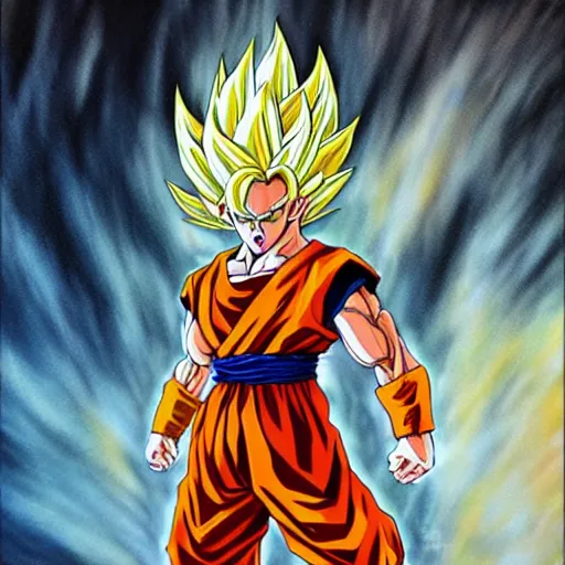 Image similar to Super Saiyan William Dafoe, painting