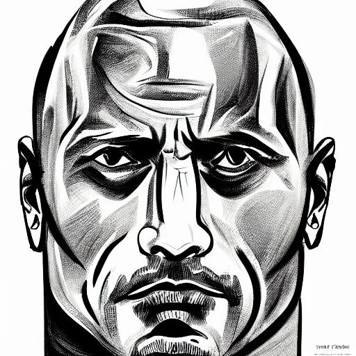 Image similar to symmetrical facial portrait of dwayne johnson mad, abstract sketch