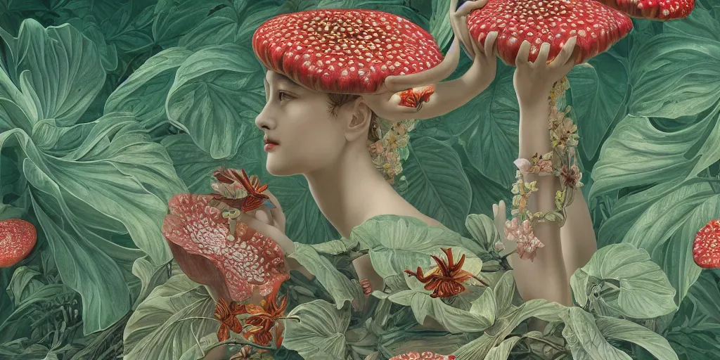 Prompt: breathtaking detailed concept art painting art deco pattern of faces goddesses of rafflesia arnoldii flowers with anxious piercing eyes and blend of flowers and birds, by hsiao - ron cheng and john james audubon, bizarre compositions, exquisite detail, extremely moody lighting, 8 k