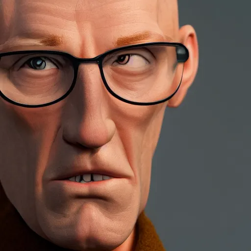 Image similar to A middle-aged Dr. Venture in real life with a hooked nose, a long gaunt face and skinny body and neck, very thin and bald, realistic, very realistic, hyperrealistic, highly detailed, very detailed, extremely detailed, detailed, digital art, oil painting, trending on artstation, headshot and bodyshot, detailed face, very detailed face, extremely detailed face, HD Quality, 8k resolution, very very detailed face, real life