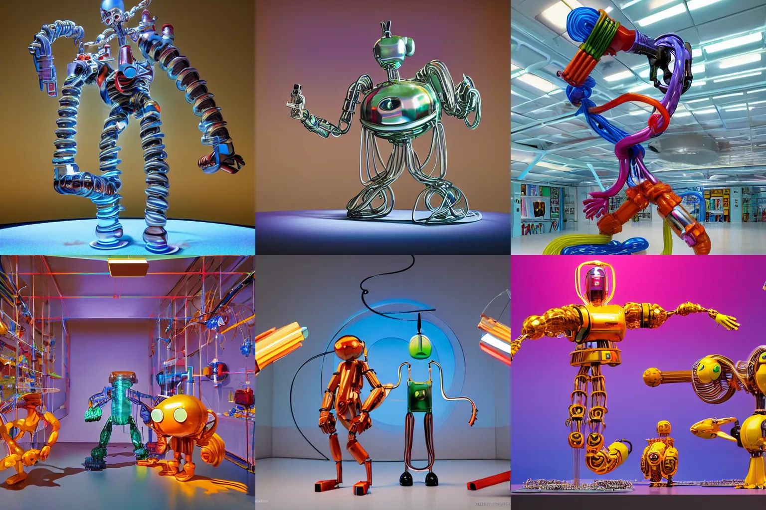 Prompt: A propaganda, plastic simple funny mechanic organic mechabot characterdesign toy sculpture made from chrome wires and tubes by moebius, by david lachapelle, by angus mckie, by rhads, by jeff koons, in an empty studio hollow, c4d