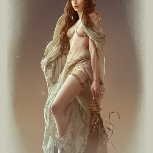 Image similar to full figure ultra realistic illustration, jodie comer as amora, intricate, elegant, highly detailed, digital painting, artstation, concept art, smooth, sharp focus, illustration, art by artgerm and greg rutkowski and alphonse mucha