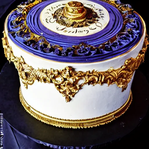 Image similar to photograph of a fancy baroque cake from cookbook in color