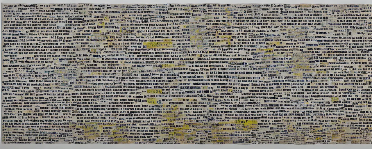 Prompt: a typographic painting of words and letters, by John Cage, oil paint, Concrete poetry, Fluxus, abstract, words, Highly Detailed