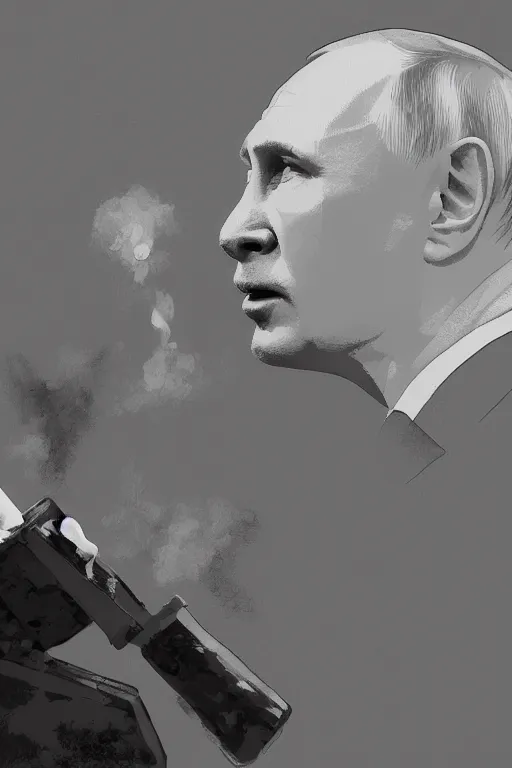 Image similar to Putin inhaling from Copium tank, digital painting