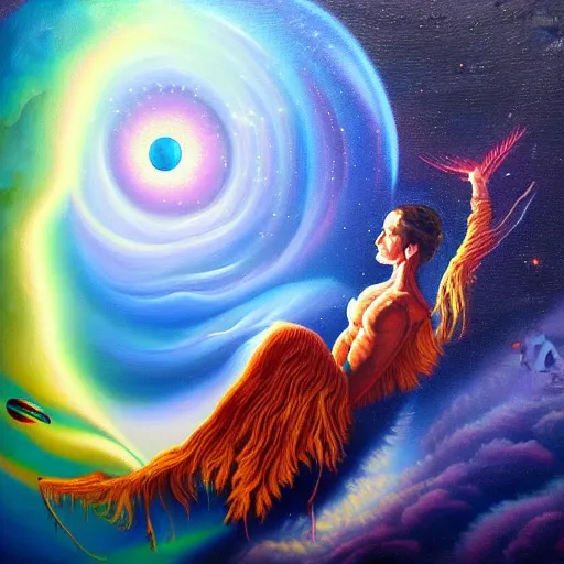 Image similar to ayahuasca journey above earth, astral spirit space journey in oil painting, ayahuasca, trending on artstation, award winning, emotional, highly detailed ethereal surrealist art