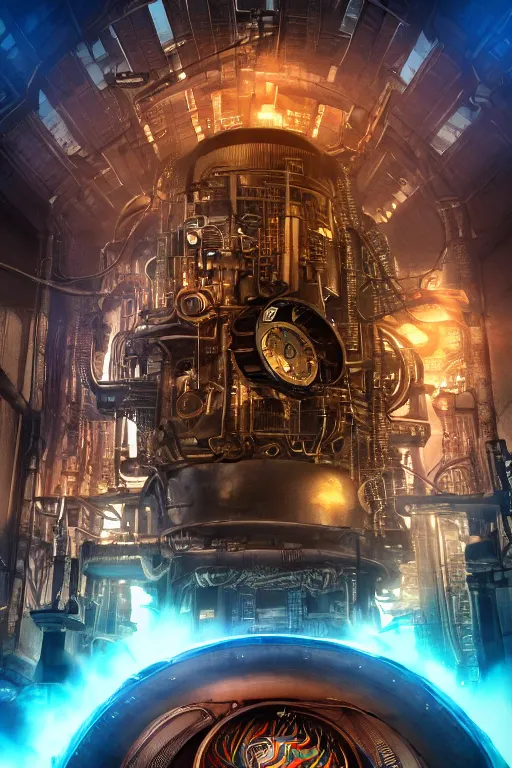 Image similar to a movie poster, the letters tripmachine, realistic digital art, 3 d render of a huge futuristic steampunk generator inside a steampunk machinery, 8 k, fluorescent colors, halluzinogenic, multicolored, exaggerated detailed, unreal engine