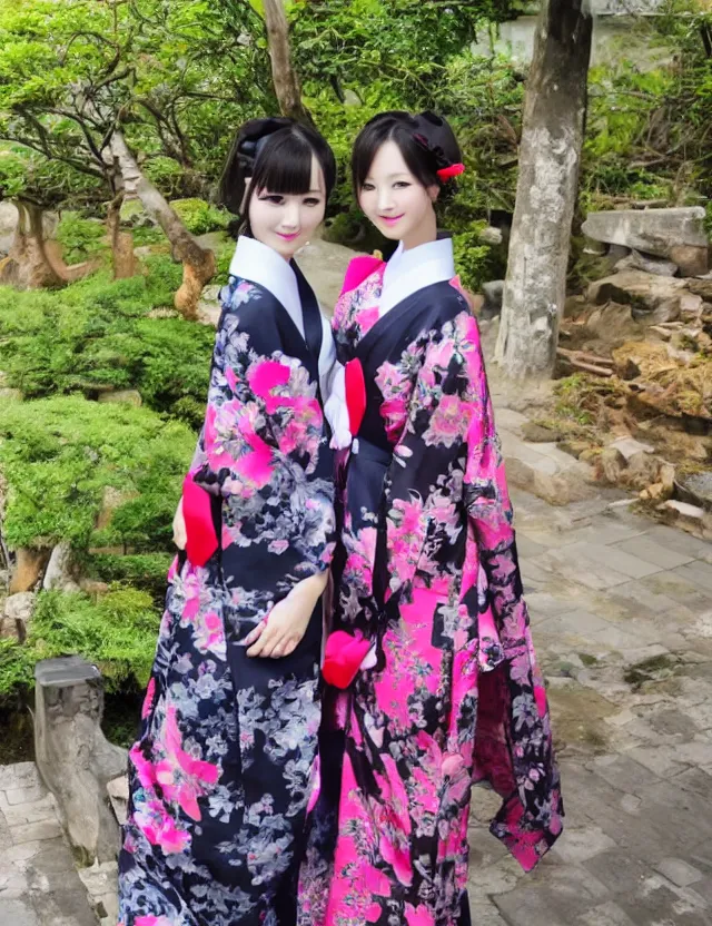 Image similar to two beautiful fashion taiwan girl wear elegant yukata in festival by hisaji hari